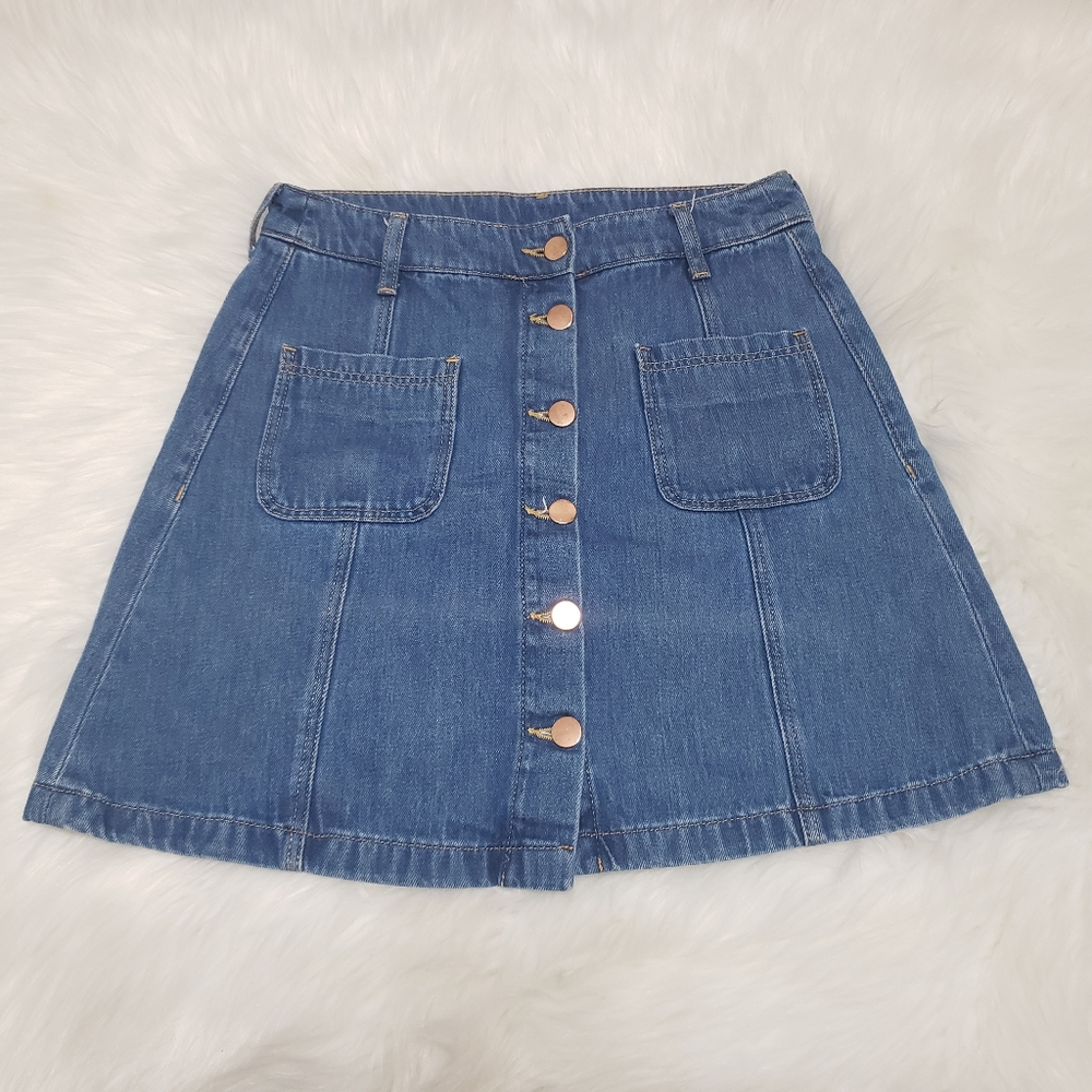 A-Line Denim Skirt with Buttons